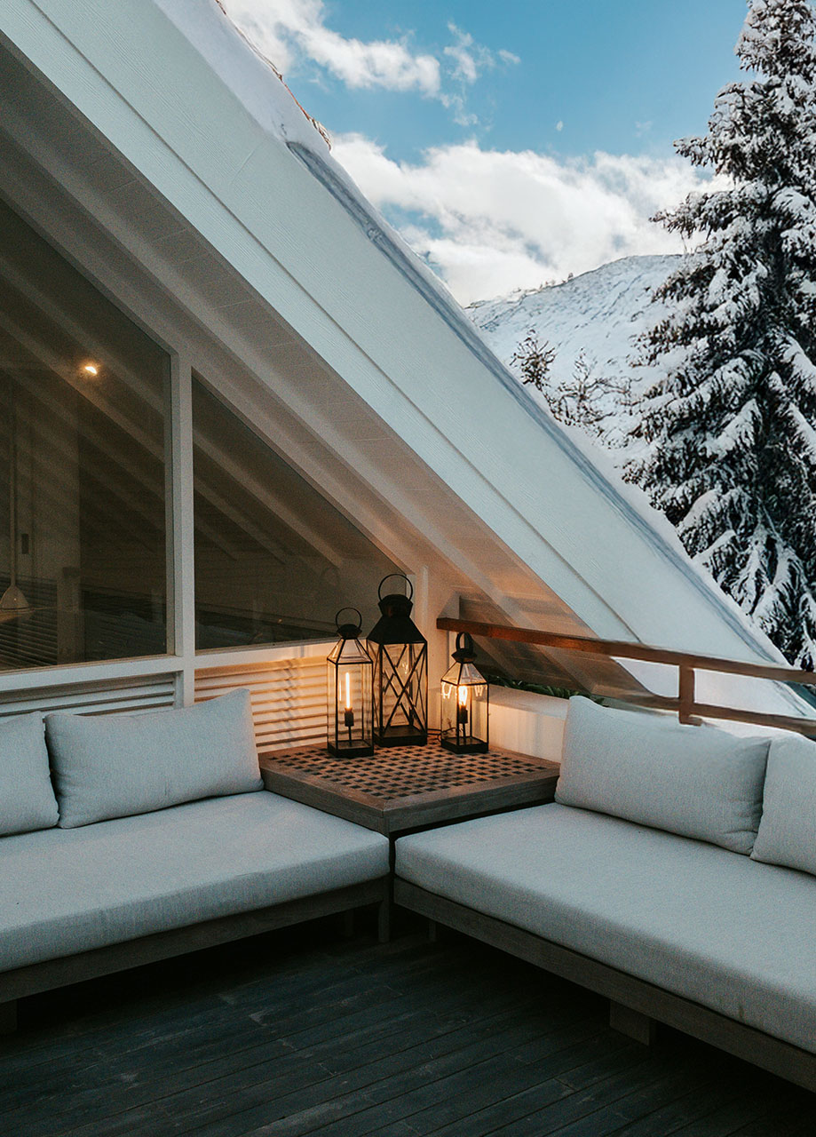 Luxury apartment terrace with mountain view