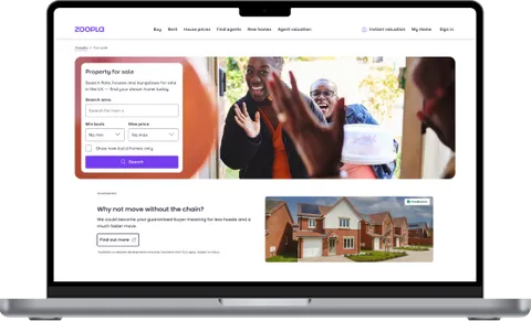 Zoopla.com property portal shown on a laptop